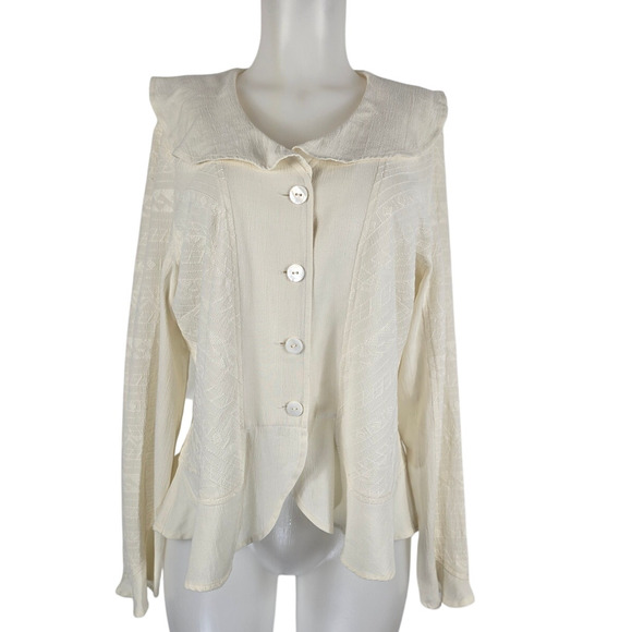 Coldwater Creek Cream Azteck  Ruffle Women's Lightweight Blouse XL - Picture 1 of 7